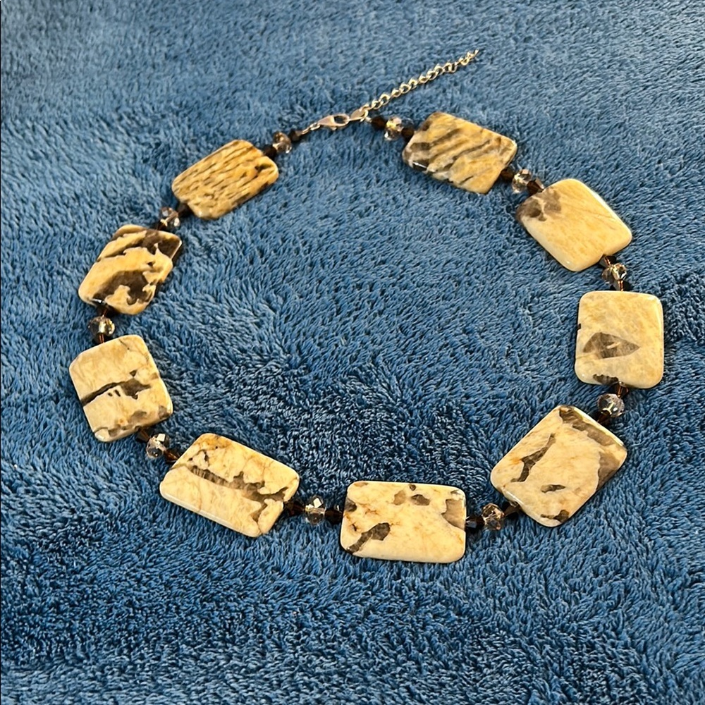 Organic Cream and Black Necklace with Textured Beads